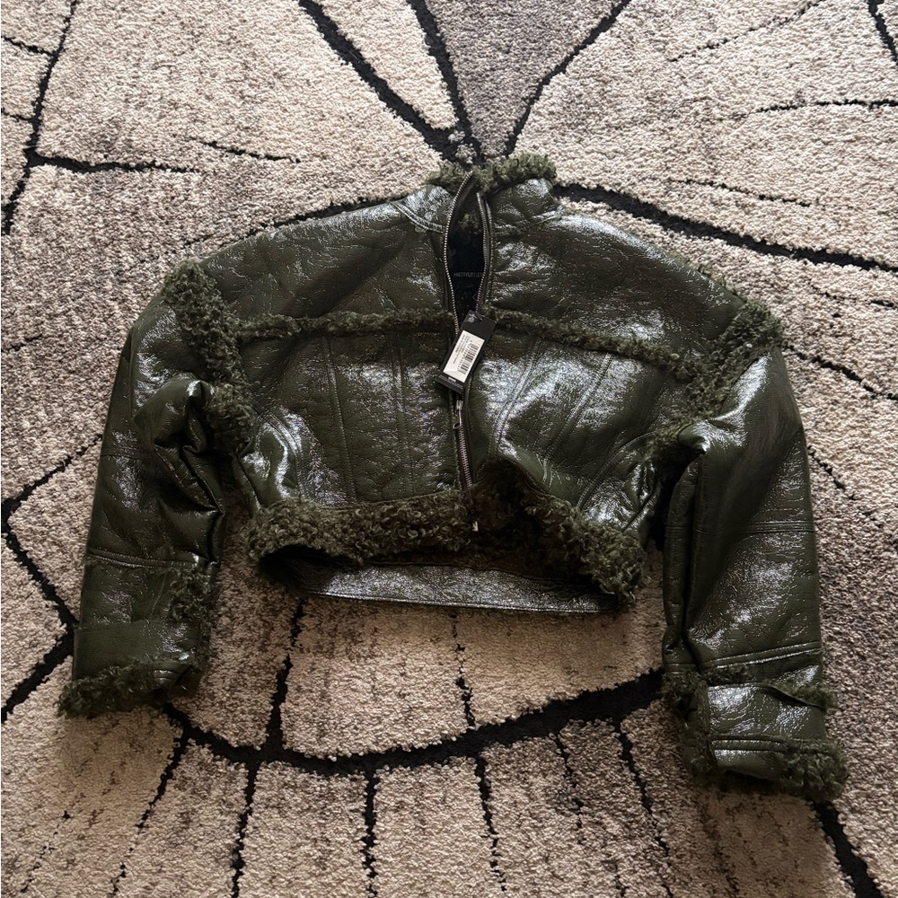 PrettyLittleThing Olive Green Textured Jacket